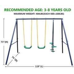 2 in 1 Toddler Swing Set w/ Belt Swing & Glider, Blue, for Backyard Outdoor Play
