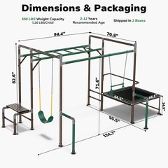Monkey Bars Swing Set with Trapeze Bar & Trampoline Heavy Duty for Kids Outdoor
