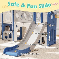 8 in 1 Toddler Slide Set Kids Slide with Basketball Hoop, Playset for Kids Blue