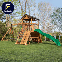 Endeavor Cedar Wood Swing Set with Wave Slide Play Deck Double Rock Wall NEW