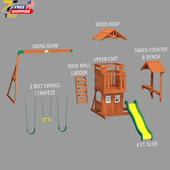 Tanglewood Cedar Wood Swing Set with Wave Slide Clubhouse Playhouse Coveree NEW