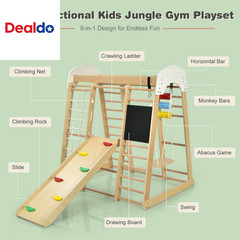 8-In-1 Wooden Climber Play Set with Slide and Swing for Kids