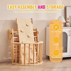 5-in-1 Toddler Climbing Triangle with Ramp and Arch, Natural Wood, Large