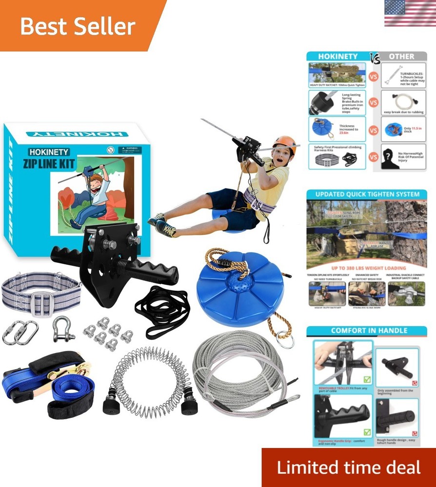 Zip Line Kit for Kids Adults : 100FT Up to 380Lbs – Quick Tighten Zipline for…