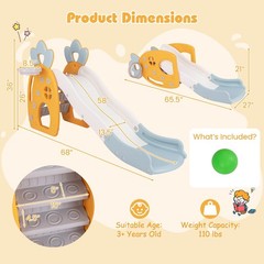 Indoor Foldable Kids Slide W/ Climber Basketball Hoop & Ball Buffer Zone