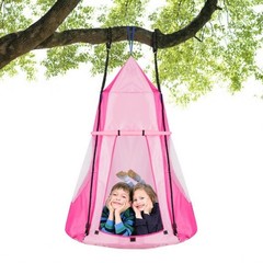 2-in-1 40 Inch Kids Hanging Chair Detachable Swing Tent Set-Pink – Color: Pink