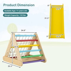 Wooden Climbing Toys Set Triangle Climber w/ Sliding Ramp Multi-color