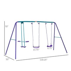Metal A-Frame Swing Set with Glider 110.25x55x70in for Backyard Use