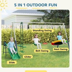 5-in-1 Kids Swing Set for Backyard with Slide, 770lbs Capacity, Mixed