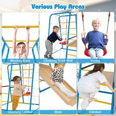 6-in-1 Indoor Jungle Gym with Slide Swing Monkey Bars Climbing Ladder Rope Wall
