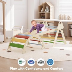 7-in-1 Toddler Climbing Toys Set – Foldable Wooden Montessori Triangle, Ramp & L