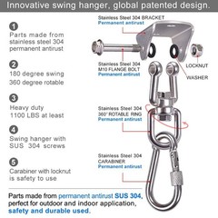 Swing Hangers Stainless Steel Swing Hooks Swivel Swing Mount Hardware w/Carab…
