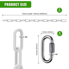 2 Pack 100 Inch Hanging Swing Chain with 4 Carabiners, 1000LB Capacity Plasti…