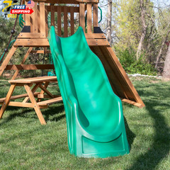 Backyard Discovery Endeavor II Cedar Wood Swing Set with Wave Slide Play Deck