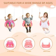 3-in-1 Toddler Swing Set, Indoor & Outdoor Baby Swing Heavy Duty Swing Set Pink