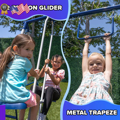 Kids Metal Swing Set with Trapeze 2 Person Glider Swing Slide Outdoor Playset