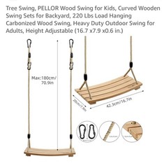 Wood Tree Swing Seat, Indoor Outdoor Rope Wooden Swing Set for Children Adult…