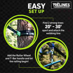Roller Adventure Line 36 Ft. – Kids Slackline Ride Set – Ninja Course Attachment