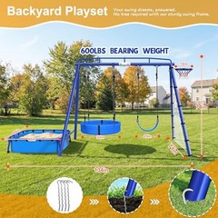 5-in-1 Heavy Duty Metal Swing Set with Sandbox for Backyard, 800 LBS Blue