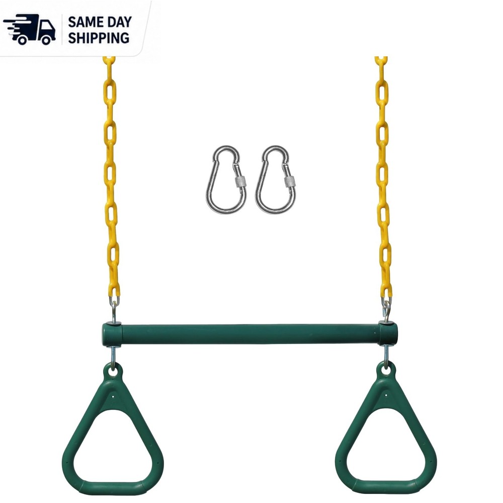 Trapeze Swing Bar & Heavy Duty Chains: Safe Outdoor Play Equipment Set – Green