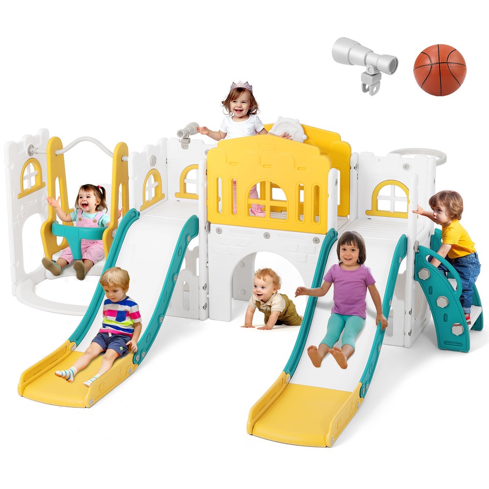 10IN1 Kids Double Slide+Swing Set Toddler Toys Playset Playground Indoor/Outdoor