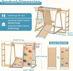 Indoor Jungle Gym, 9 in 1 Wooden Montessori Baby Climbing Toys with Adjustable 2
