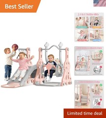 Toddler Slide and Swing Set – Baby Slide for Toddlers Age 1-2, with Basketbal…