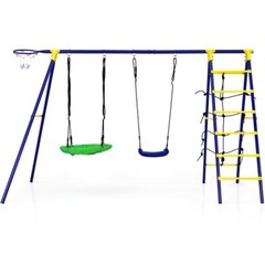 5In1Combo Swing Set Outdoor Kids Swing Set w/A-Shaped Metal Frame & Ground Stake