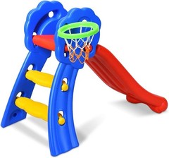 Tobogán de plástico para niños de interior (barandilla floral+aro de baloncesto)