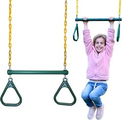 Heavy-Duty Ring Trapeze Bar Combo, Large 20″ Trapeze Swing Bar with Triangula…
