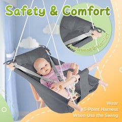 Indoor/Outdoor Baby Swing with Adjustable Harness & Macaroon Toy – Dark Grey