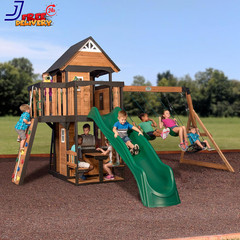 Creek Cedar Wood Swing Set with Wave Slide Clubhouse Play Kitchen Outdoor Playse