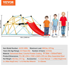 Climbing Dome, 8FT Geometric Dome Climber with Slide, Jungle Gym Supports 600LBS