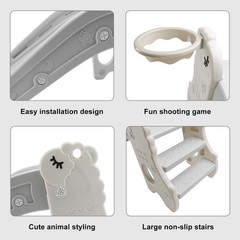 🚀3In1 Kid Folding Slide W/ Climber,Basketball Hoop,Freestanding Slide Toy White