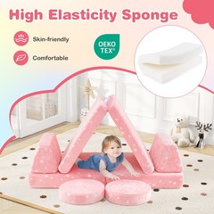 Modular Kids Play Couch Set Glow in Dark Portable Handles Pink Soft Foam Sofa
