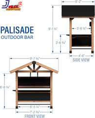 Palisade 9′ X 6′ Cedar Wood Outdoor Bar Set with Galvanized Steel Roof Bar Top