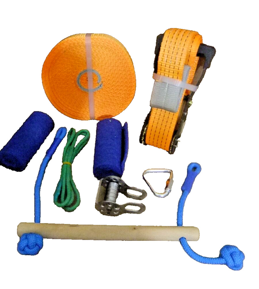 Hooroor Slackline Pulley 52FT Zip Line, Monkey Bar Ninja Warrior Obstacle Course