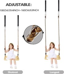 Wooden Swing Seat Outdoor, Adjustable Rope & Tree Straps, Patio Garden Playgroud
