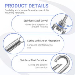 Hammock Chair Hanging Kit with Spring Hardware, Heavy Duty Suspension Swivel …