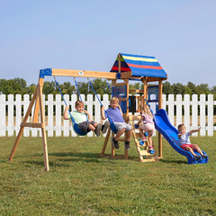Bay Pointe All-Cedar Swing Set – Large Upper Deck, Durable Wooden Playset for Ba