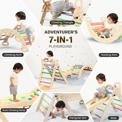 Pikler Triangle Set 7in1 Foldable Baby Climbing Toys Wooden Montessori Climbi…