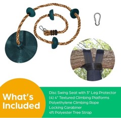 Tree Swing for Kids – Single Disc Seat and Rainbow Climbing Rope Set W/Carabiner
