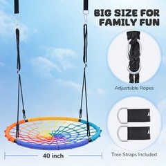 750lbs 40″ Spider Web Saucer Tree Swing for Kids Adults, Outdoor Net Rainbow