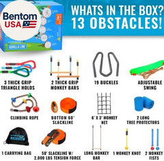 Hyponix Ninja Warrior Obstacle Course for Kids – 2 X 60 Ft Slackline with 13 Out