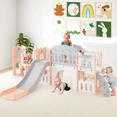 10 in 1 Toddler Swing and Slide Set w/Basketball Hoop, Telescope, Storage Space