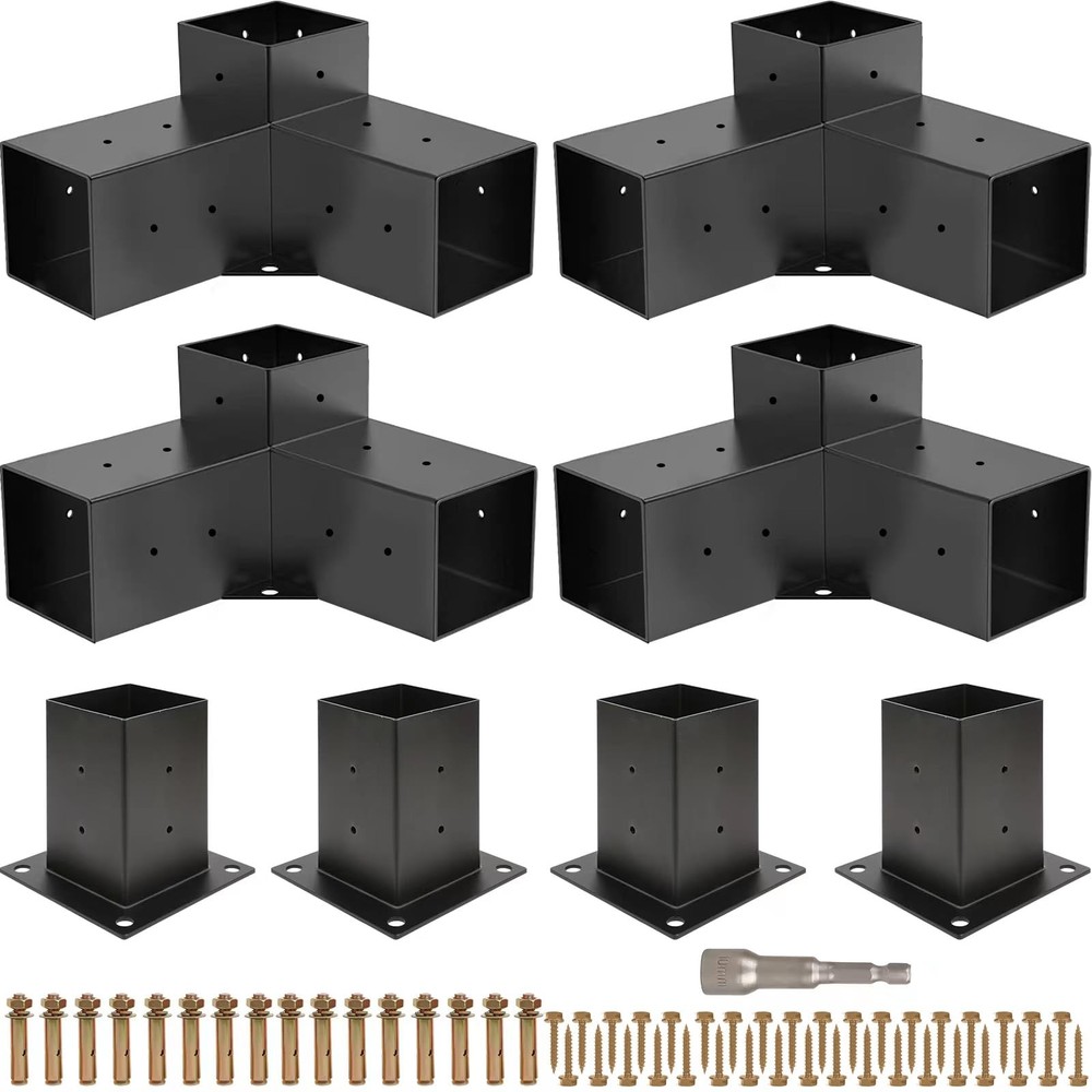 Grehitk Pergola Kit, Pergola Brackets 3-Way Right Angle Corner Bracket Woodwo…