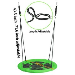 40” Waterproof Round Saucer Tree Swing Set for Children Adults Backyard Green