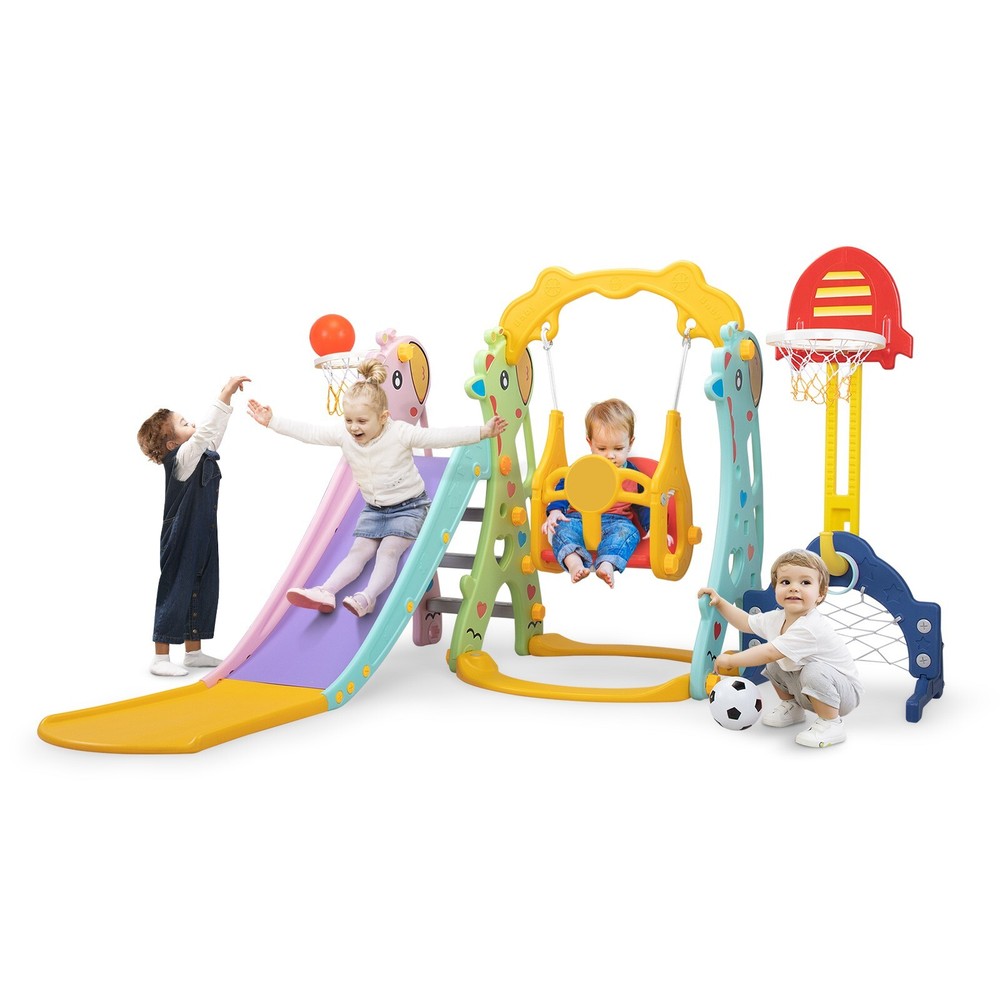 TOBBI 5-in-1 Kids Slide&Swing Playset Toddlers Indoor Outdoor Climber Playground