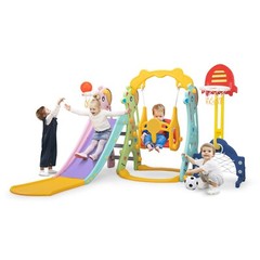 TOBBI 5-in-1 Kids Slide&Swing Playset Toddlers Indoor Outdoor Climber Playground