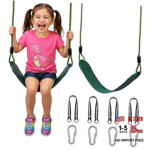 2 Pack Heavy Duty Kids Swing Seat with 79″ Adjustable Rope, 330 Green, 2 Pack